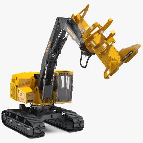 3D Tigercat 855D Tracked Feller Buncher Rigged